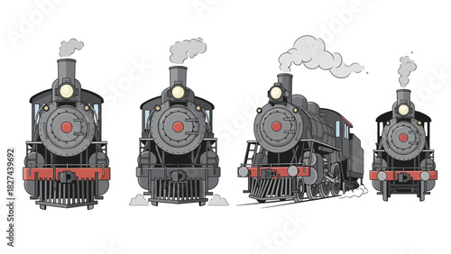 Collection of vintage steam locomotives from different angles