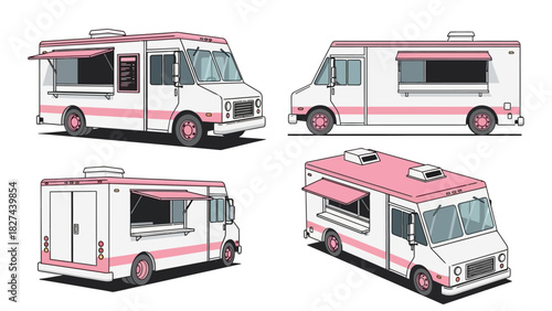 Collection of Food Trucks Isolated on White Background