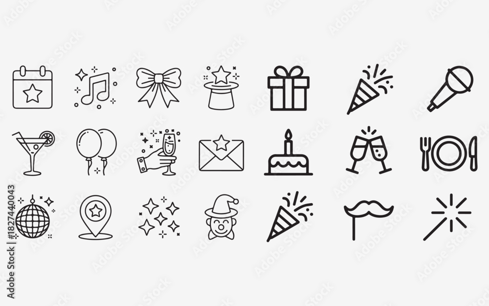 Naklejka premium Party and celebration icons line art vector