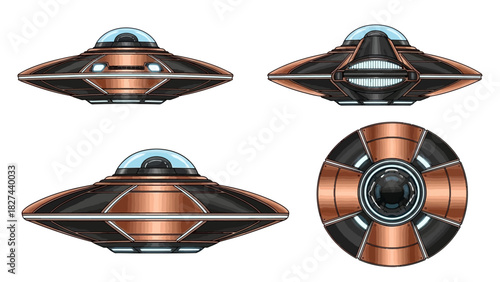 Futuristic flying saucer spaceship from an alien civilization, 3D render