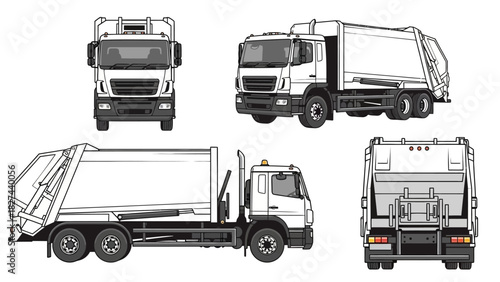 Collection truck vector illustration with multiple views