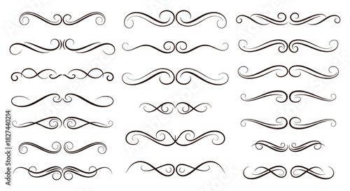 Elegant set of vintage swirl dividers and calligraphic ornaments with a grunge texture, perfect for separating text and design.
