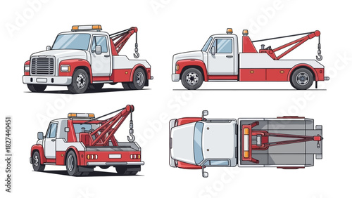 Detailed Illustration of a Tow Truck from Multiple Angles