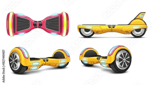 Modern electric self-balancing personal transporters, showcasing innovative personal mobility devices