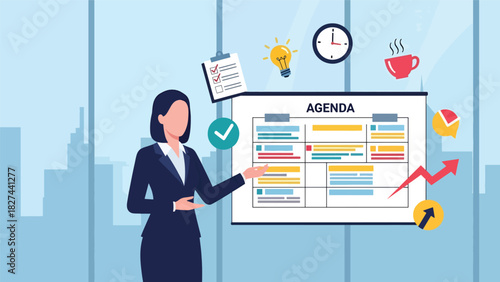 Professional woman reviewing calendar tasks to plan daily schedule. Ideal for productivity, time management, and business planning content