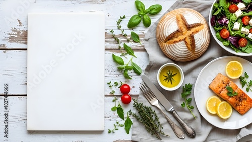 Culinary Delight Fresh Salmon with Salad and Crusty Bread