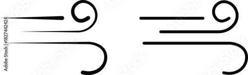 Black Wind Breeze Swirl Icon Set Collection Group in Flat Line Style, Air Flow Symbol Pack with Abstract Curved Gust Shapes, Minimal Outline Weather Elements and Motion Lines Vector Illustration