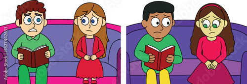 Reading Kids Illustration, Cartoon Children Reading, Hand Drawn Book Vector, Cute Study Artwork, Educational Kids Illustration, Classroom Design Art, Creative Children Vector, Modern Learning Illustra