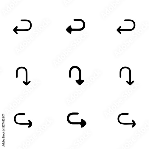Collection of nine black arrow icons on a white background