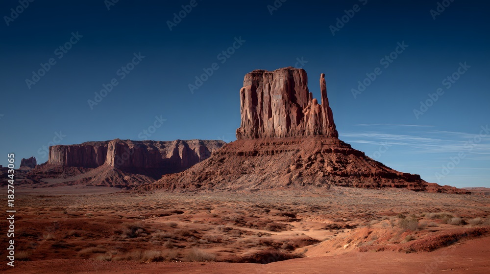 Fototapeta premium Majestic Monument Valley Landscape with Iconic Buttes and Clear Blue Sky.