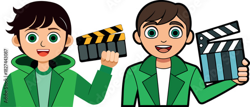 Movie Director Illustration, Cartoon Filmmaker Drawing, Hand Drawn Director Vector, Creative Movie Art, Film Clapper Board Illustration, Cinematic Artwork Design, Cute Filmmaker Vector, Modern Media I