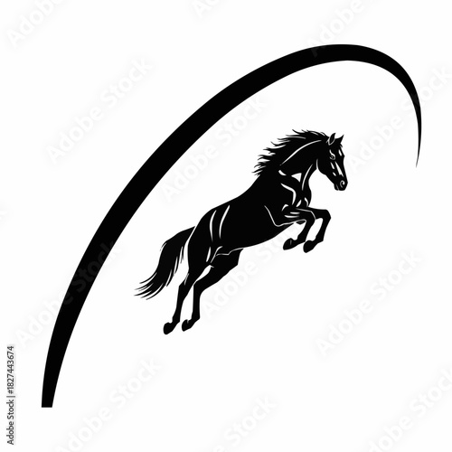 Majestic black horse leaping gracefully with powerful legs and flowing mane.
