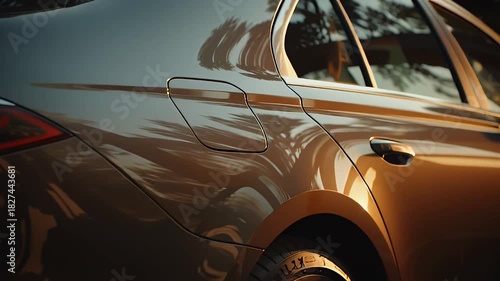 Golden luxury vehicle wrap car exterior. 4K Video