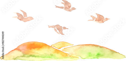 渡り鳥の水彩イラスト　ベクター