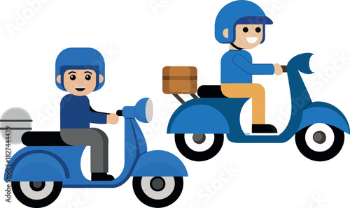 Delivery Boy Illustration, Scooter Ride Vector, Hand Drawn Delivery Art, Courier Service Cartoon, Modern Transportation Artwork, Cute Delivery Character, Minimal Scooter Design, Urban Delivery Vector,