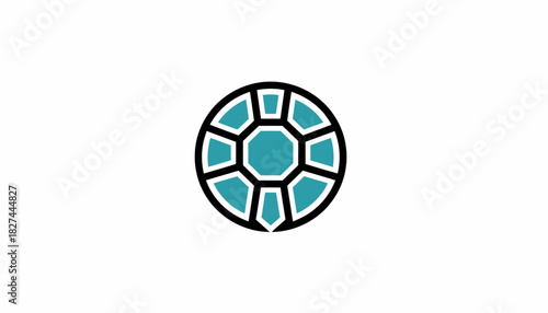 A stylized geometric icon resembling a teal gemstone or a turtle shell with an octagonal center and surrounding facets on a white background.
