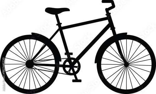 Bicycle silhouette illustration, classic bike profile artwork, cycling design, transportation concept, urban commuting and sports lifestyle