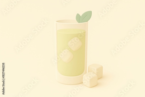 Wallpaper Mural Refreshing mint green beverage served in a minimalist glass with ice cubes and sugar cubes emphasizing simple yet elegant design for modern lifestyle aesthetics Torontodigital.ca