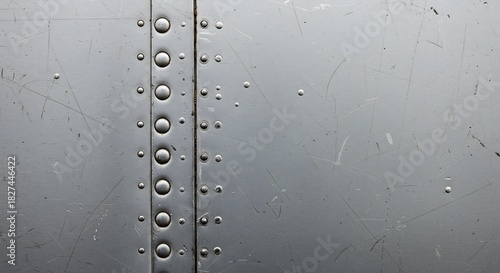 Close-up of riveted metal surface with industrial texture.
