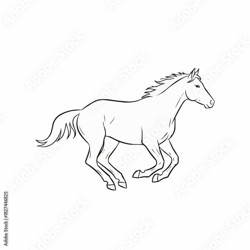 Galloping Horse Illustration - A Dynamic Black and White Outline.