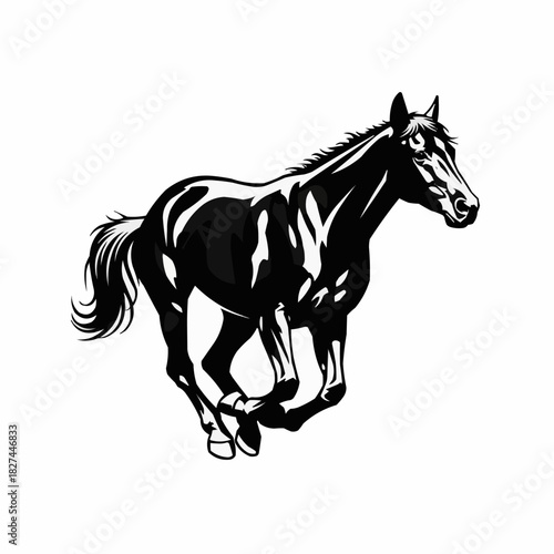 Dynamic black horse running at full speed illustration.