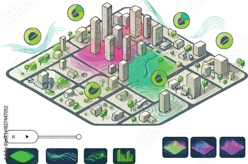  Market Digital Twin City Simulator — Consumer Flow & Demand Heatmap Vector