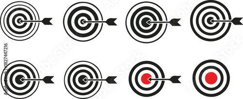 Collection of dartboard and arrow icons with red bullseyes