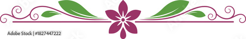Decorative floral divider with leaves and swirls Keywords: divider, flourish, floral, flower