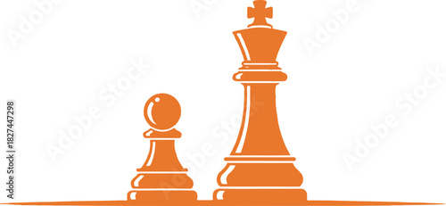 Orange chess king and pawn silhouette game strategy