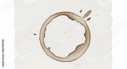 Coffee Stain Ring on Crumpled White Paper Texture Close-up Detailed Macro Shot