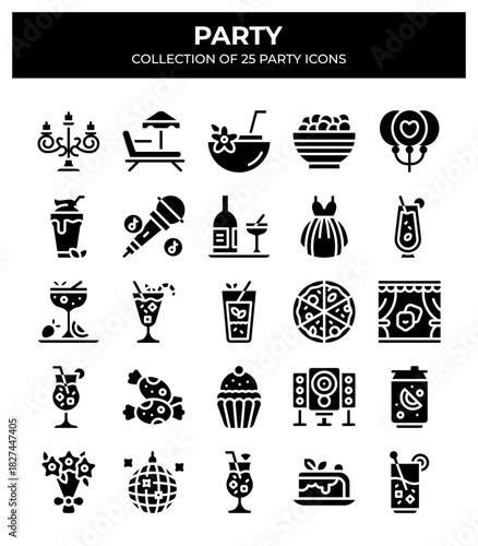 Collection of 25 Party Icons.  Celebrate with Style