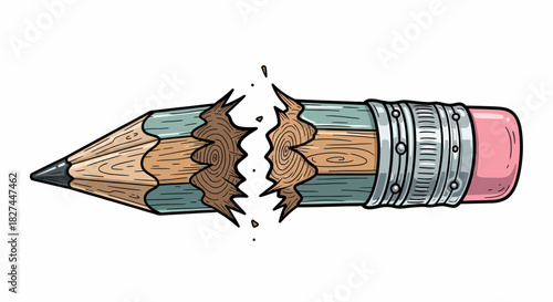 A colorful vintage-style cartoon illustration of a wooden pencil snapped in half from stress