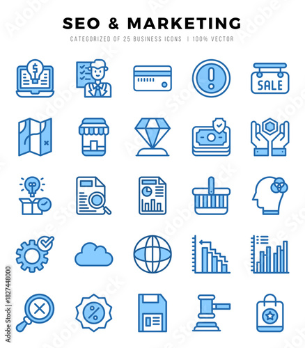 SEO & Marketing Icon Pack 25 Vector Symbols for Web Design.