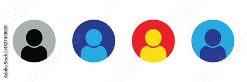 Set of four simple user profile icons in different colored circles representing diversity and user accounts on a clean background