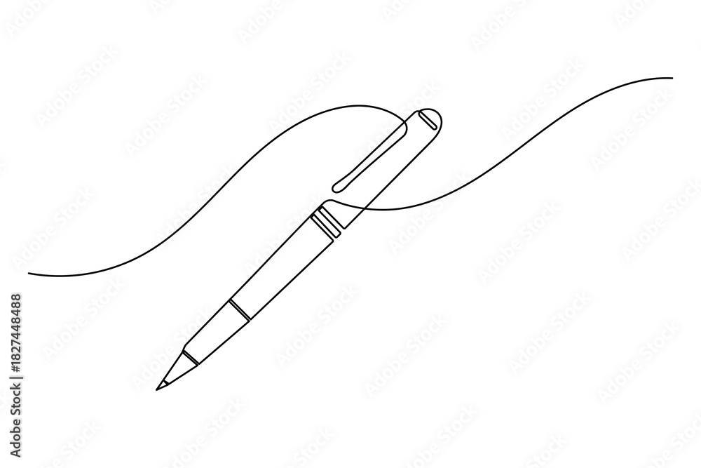 Obraz premium Continuous line art drawing of a classic pen creating a flowing, wavy design element vector
