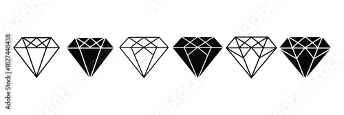 Geometric diamond icons arranged horizontally: three solid black and three outline, representing luxury, value, and preciousness.