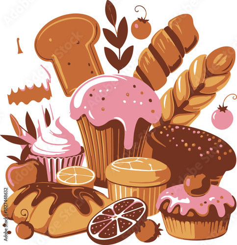 Bakery Icons Vector | Pastry Dessert Illustration
