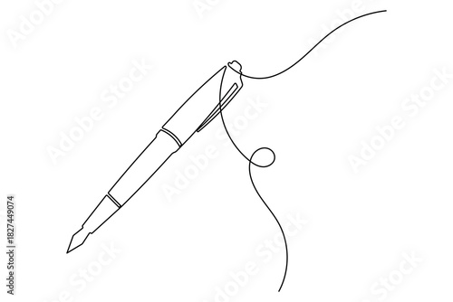 Continuous line art illustration of a vintage fountain pen, symbolizing elegant writing process