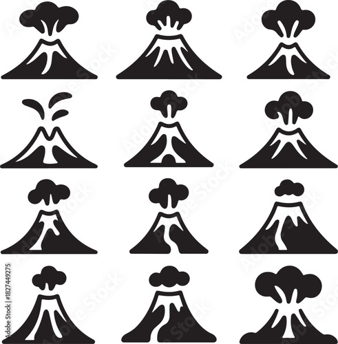 Volcano eruption vector icon set geological activity and natural disaster
