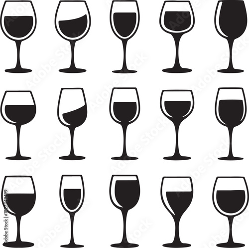 Wine Glass Vector Seamless Pattern Black and White Simple Design