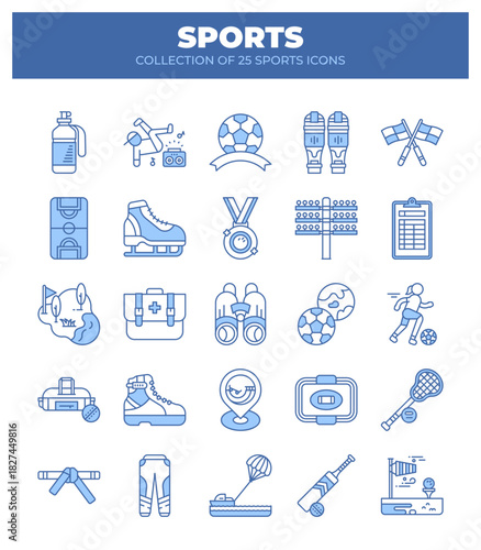 Collection of 25 Sports Icons. A Visual Guide to Various Sports and Their Equipment