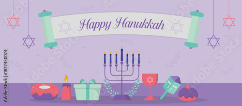 Happy Hanukkah vector banner.eps