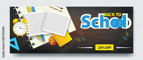 Back to school sale with discount offer on chalkboard background