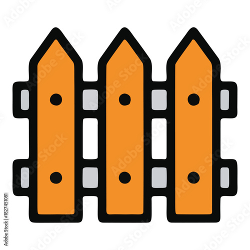 Simple orange picket fence icon with black outline and grey crossbars.