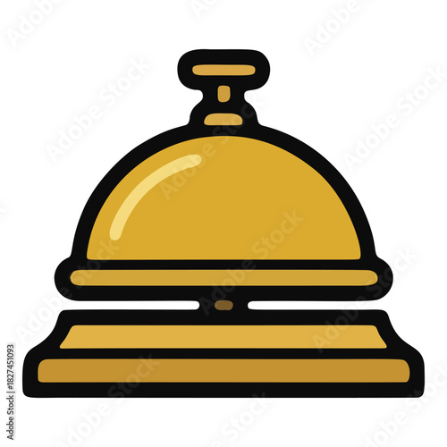 Golden Hotel Service Bell with Black Outline Isolated.