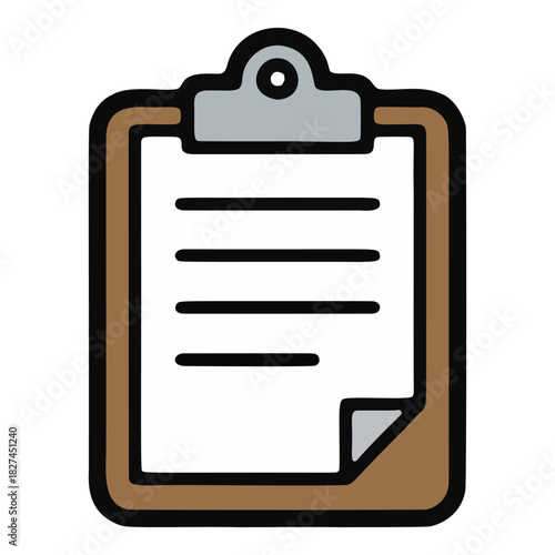 Brown Clipboard with Paper and Metal Clip.