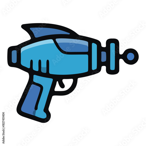 A vibrant blue cartoon ray gun with a retro fin depicted as a simple science fiction blaster icon.