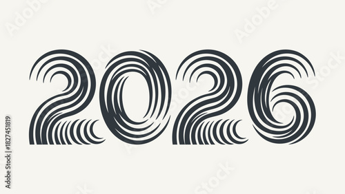 Stylish 2026 Wavy Lines Year Number Creative Design