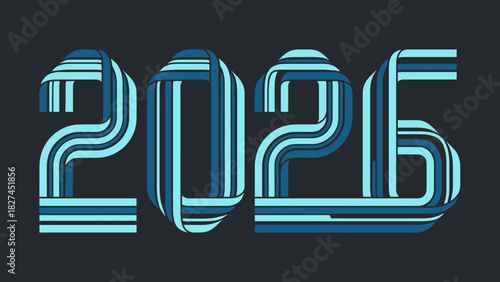 Stylized 2026 Number with Blue Stripes Retro Graphic Design