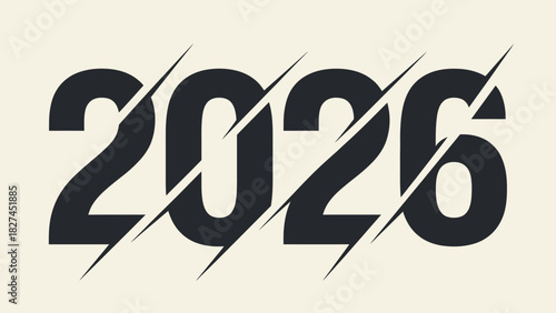 Dynamic 2026 Modern Year Sliced Number Graphic Design Element